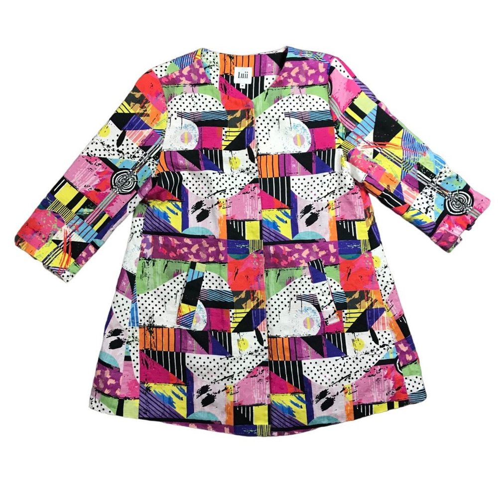 Luii Multicolored‎ Textured 100% Cotton Art to Wear Jacket Women's M 3/4 Sleeves